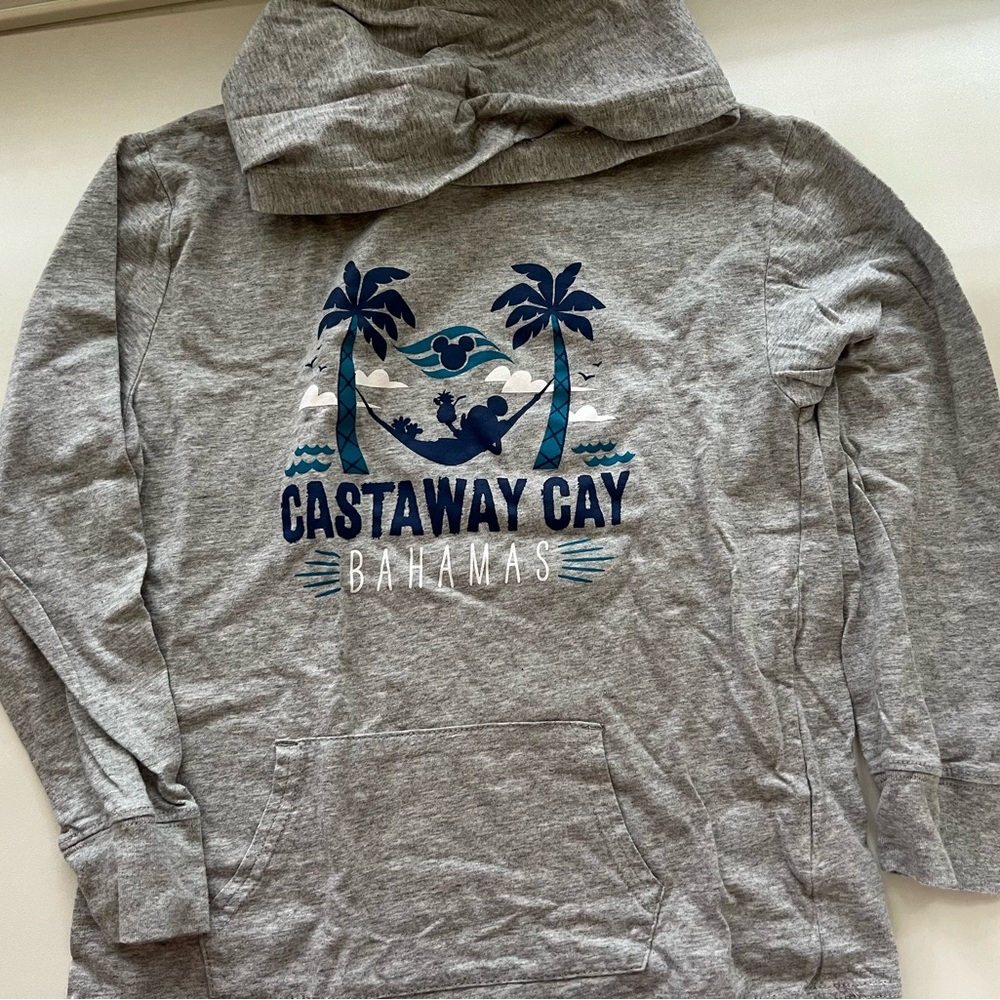 Gray Castaway Cay Bahamas Hoodie t-shirt; kids size medium